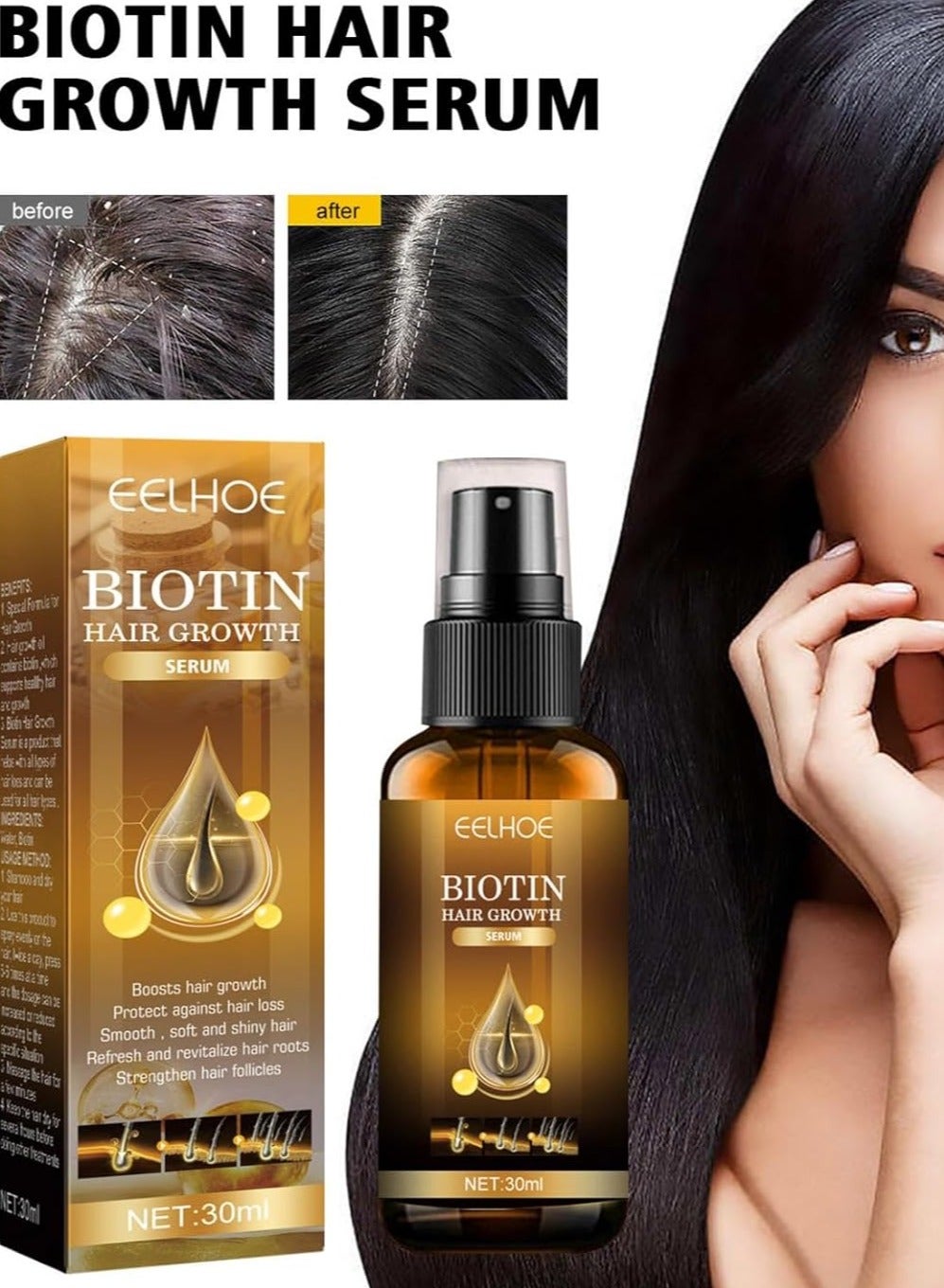 Biotin Hair Growth Spray, Biotin Hair Growth Serum, Hair Growth Serums, Nourishing Hair Spray, Prevention of Hair Loss, Biotin Hair Loss Oil, Hair Growth Essential Oils, Nourishes Hair and Scalp (1PC)