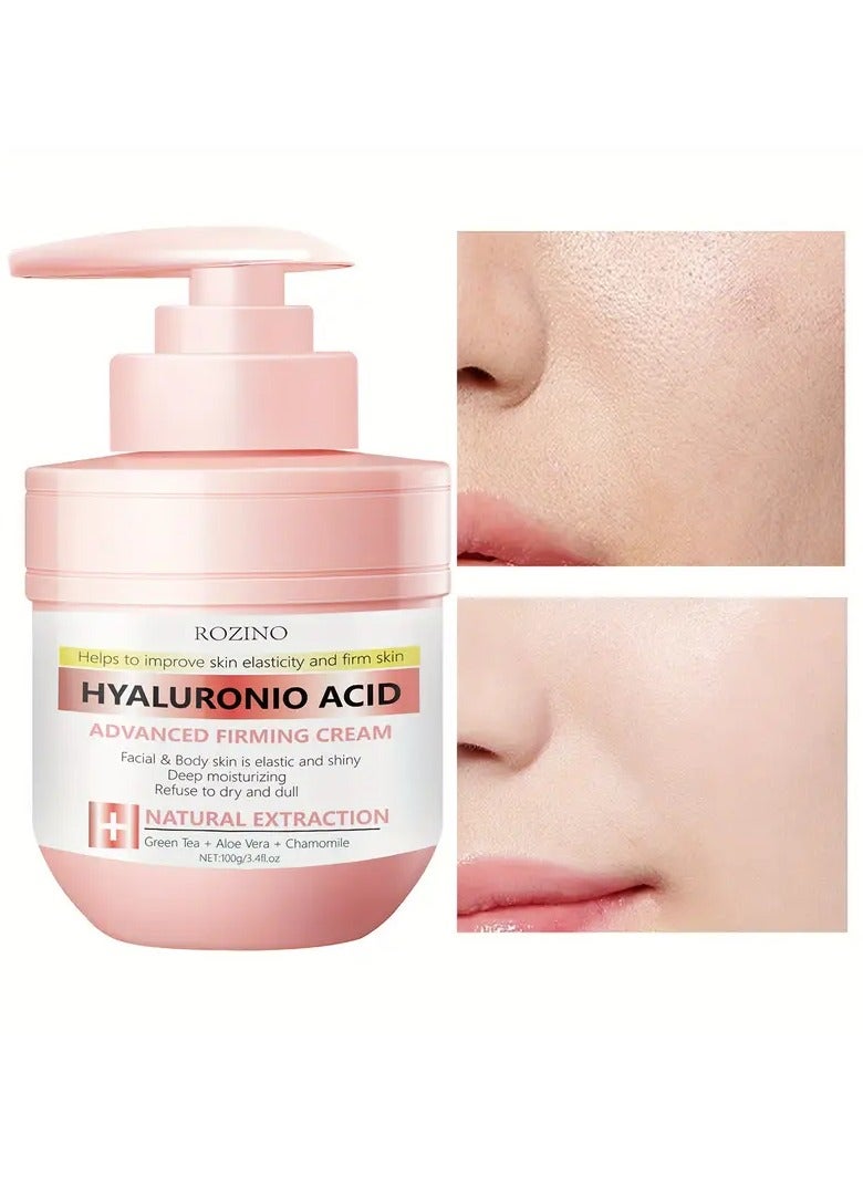 100g Hyaluronic Acid Advanced Firming Cream, Improve Facial And Body Skin Elasticity And Radiance, Deep Moisturizing, Contains Extracts Of Green Tea, Aloe Vera, And Chamomile, Help Improve Skin Elasticity And Firmness