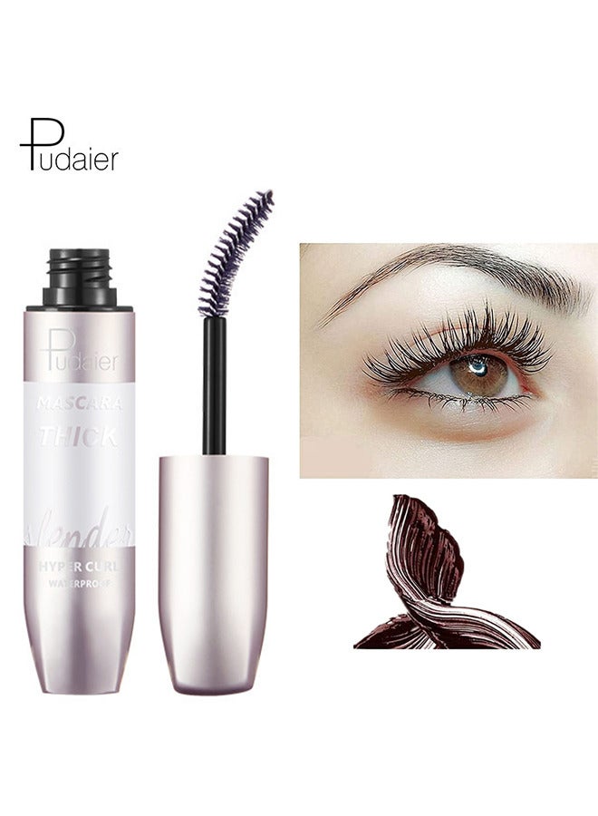 Volumizing Waterproof Mascara Natural Long-Lasting Waterproof Silicone Brush 4D Mascara (Brown)