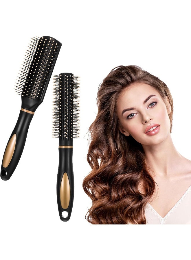 2 Pcs Round Hair Brush, Radial Vent Hairbrush, Curling Brush, Flat-bottomed Comb, Hair Styling Tools, Anti Static Massage Oval Hair Brush Comb for Wet Or Dry Hair's Detangle Styling Brus