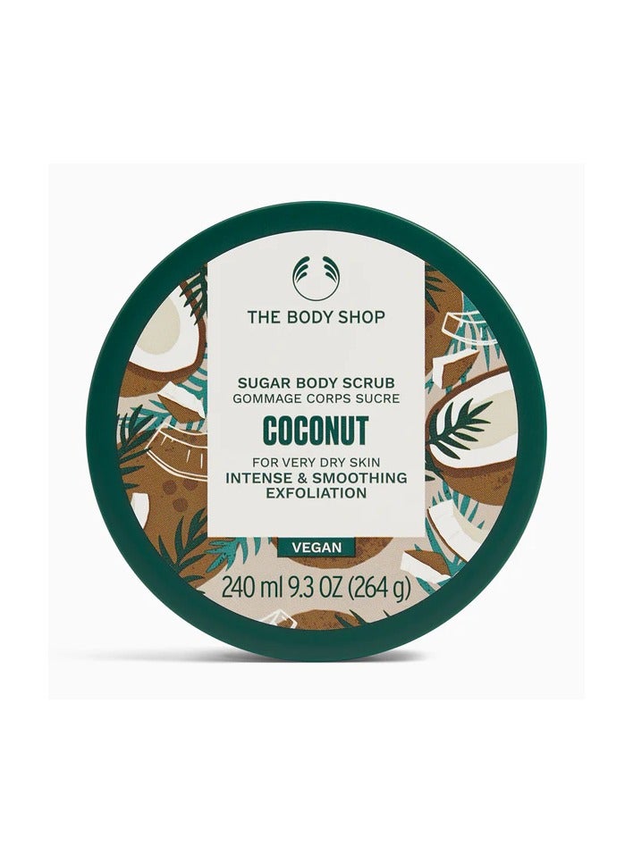 Coconut Body Scrub for Very Dry Skin – Intense Sugar Exfoliator with Organic Virgin Coconut Oil, Buffs Away Dead Skin Cells, Leaves Skin Soft, Smooth & Nourished, 94% Natural Ingredients, 240ml