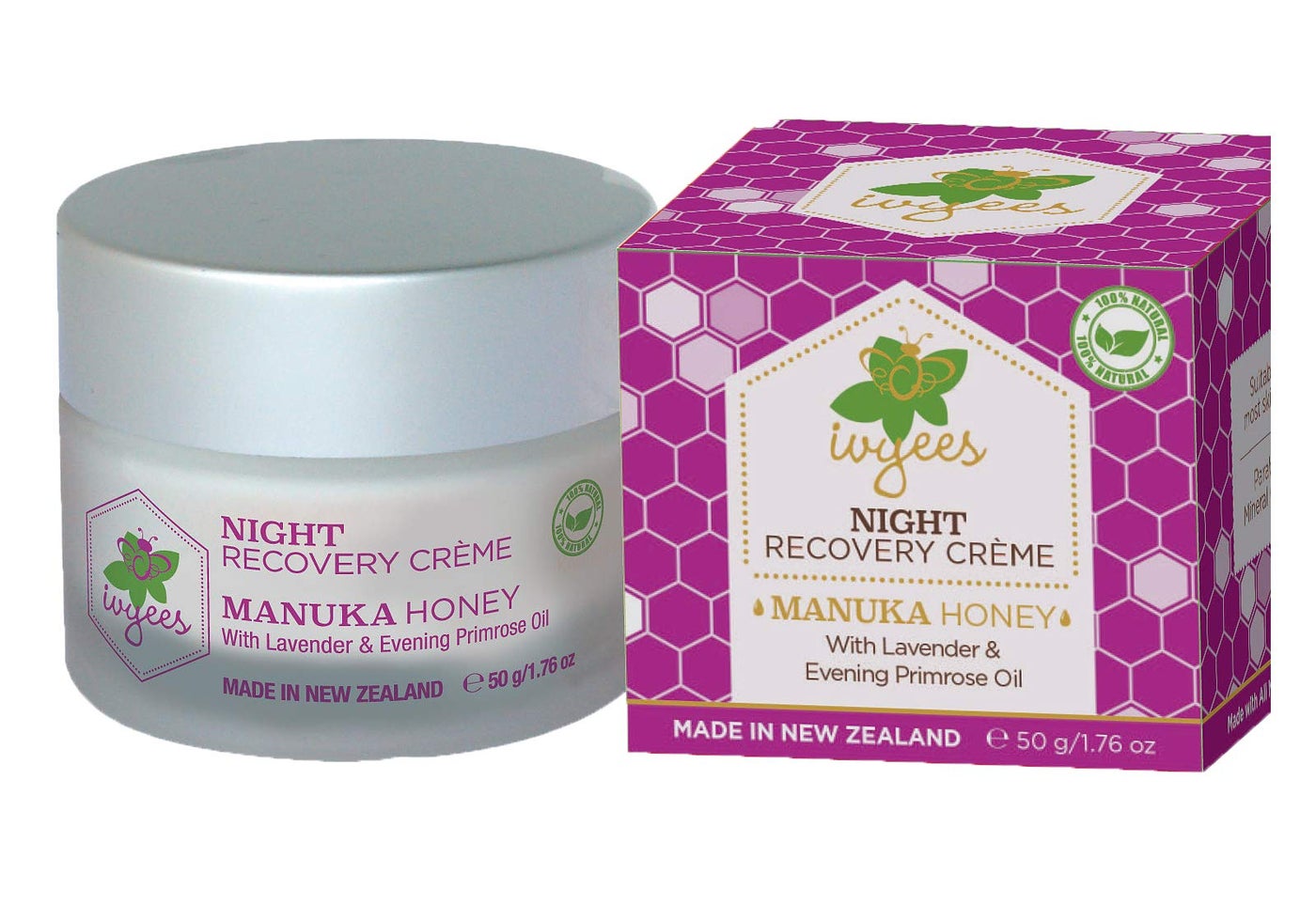 Ivyees Night Recovery CrÃ¨me 1.76 Oz With Manuka Honey and Lavender To Hydrate and Rejuvenate Skin while your Rest, Paraben and Mineral Oil Free
