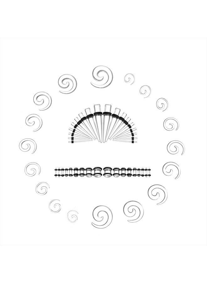 Ear Stretching Kit Gauges for Ears, 54 Pieces 14G-00G Ear Gauges Expander Set Clear Acrylic Ear Spiral Tapers Plugs Body Earring Piercing Kits
