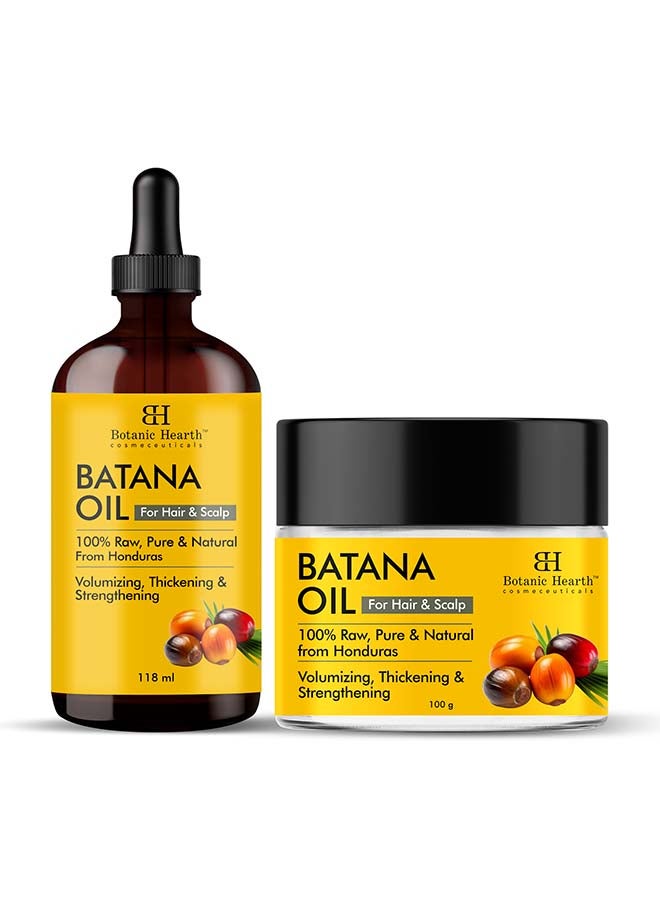 Pack Of 2, Raw Batana Oil For Hair Growth  118 Ml And Batana Butter 100Gm |Natural, Unrefined And Organic, Sourced From Honduras - Enhances Hair Thickness, Prevents Hair Loss, Repairs Damaged Hair For Men And Women