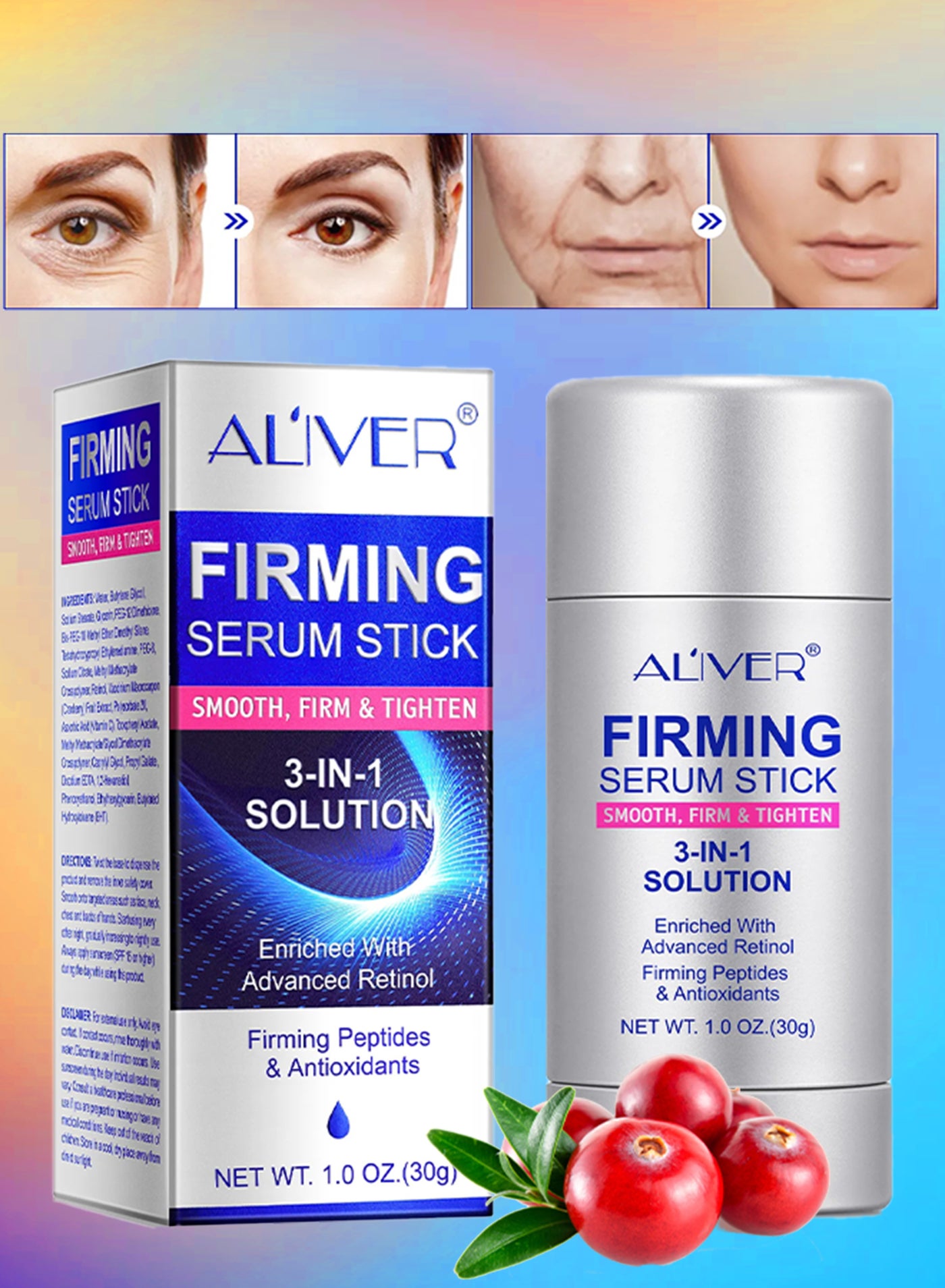 Firming Serum Stick Advanced Retinol Serum 3 in 1 Smooth Tighten and Firm for Face Neck and Jawline Reduces Wrinkles Nourishing Anti Aging Repair Cream for All Skin Type Retinol Face Stick 30g