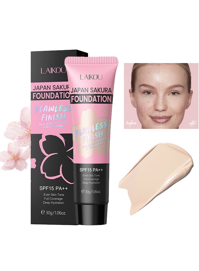 Sakura Foundation- Matte Liquid Concealer Foundation Flawless Soft Long Lasting Foundation Makeup Waterproof Full Coverage Face Makeup Strong Concealer Foundation For Oily Acne Skin #110