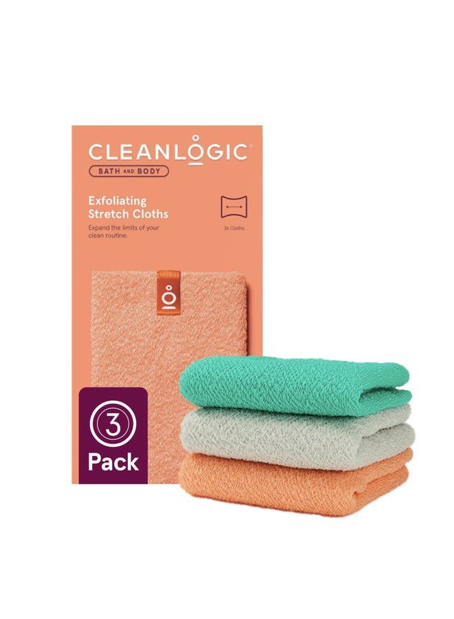 Body Exfoliating Cloth, Stretchy Exfoliator Bath and Shower Washcloths for Smooth and Softer Skin, Reusable Daily Skincare Tool, Assorted Colors, 3 Count Value Pack