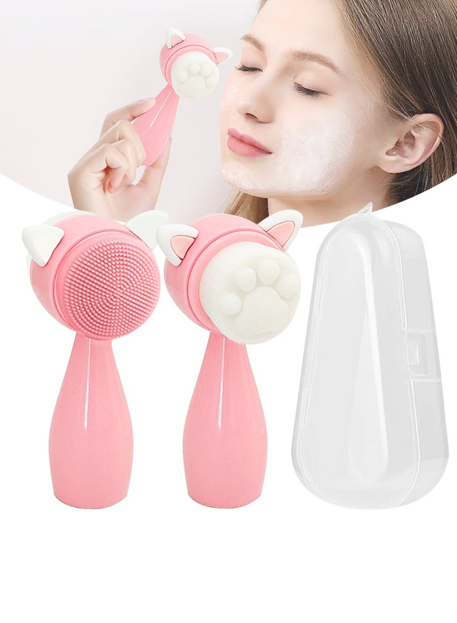 Manual Cleansing Brush, 2-in-1 Skin Care Brush, Silicone Face Wash, Manual Dual Wash Brush for Deep Pore Exfoliating Massage