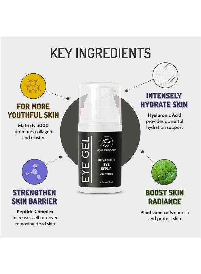 Anti-Aging Eye Gel with Peptides | Under-Eye Treatment Cream for Eye Bags, Dark Circles | Plant Stem Cells, Hyaluronic Acid, Vitamin E | Cruelty Free, Vegan, Made in USA .5 oz