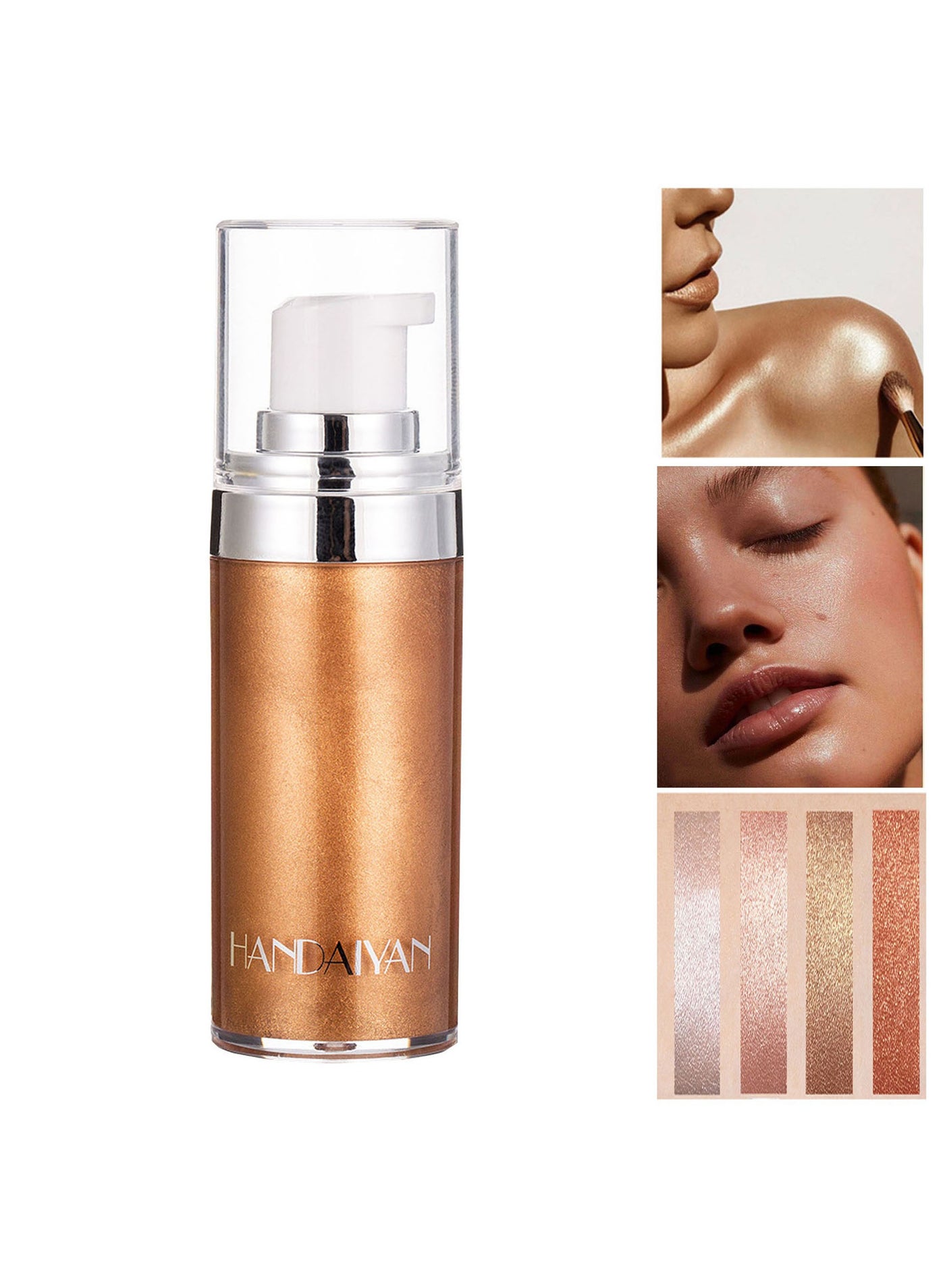 Body Shimmer Liquid Highlighter Oil Brighten Glow Glitter Waterproof Moisturising Smooth Makeup Lotion Bronzer Illuminate Luminizer Gold Beach Foundation Non-sticky Dry for Face And Body (20ml)