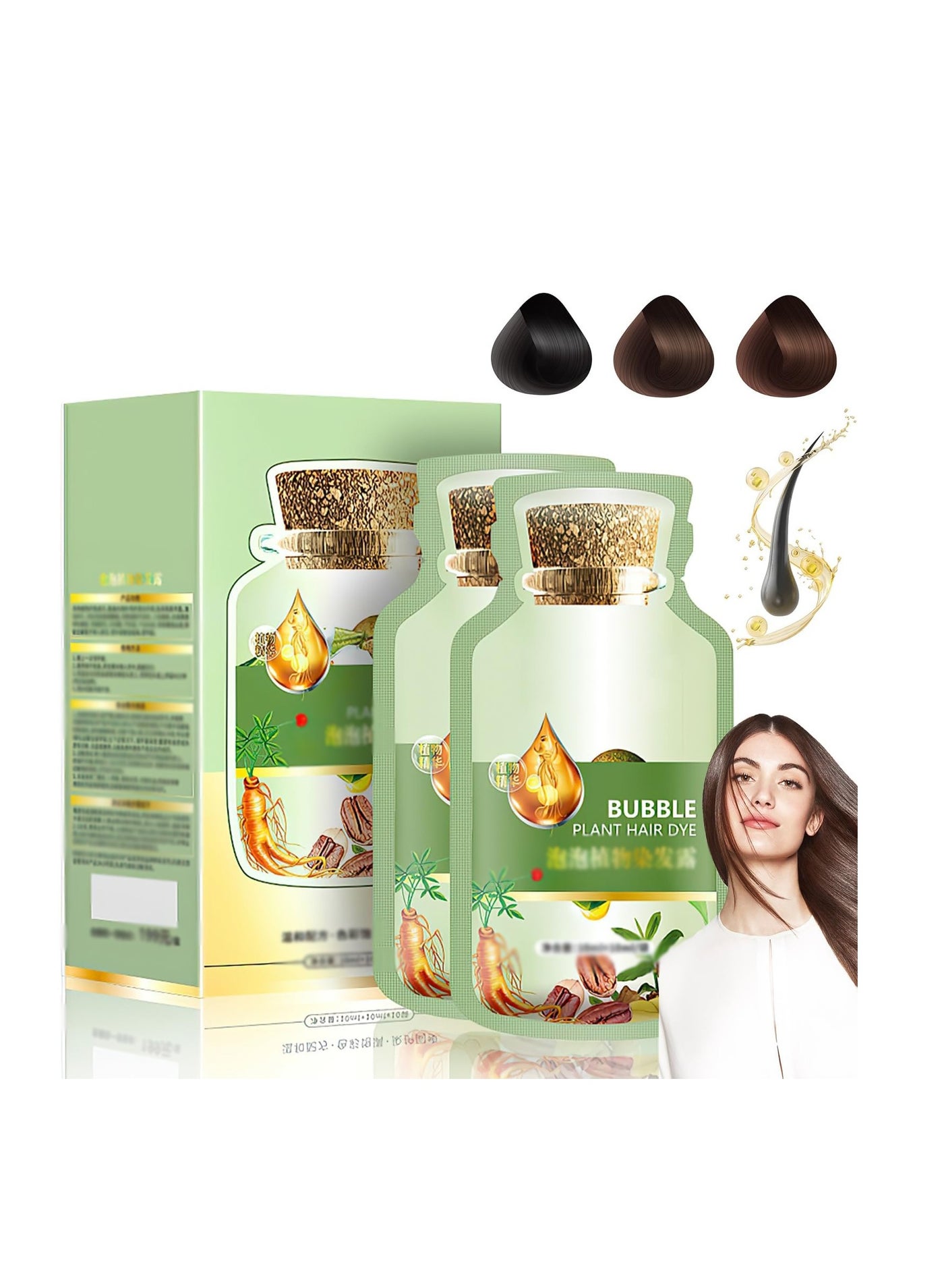 Natural Plant Hair Dye, 20ml 10Packs/Box Botanical Bubble Plant Hair Dye, Hair Dye for Hair Coverage, Natural Plant Hair Dye Shampoo, Fruitcolor Hair Dyeing Cream, for Women Men (Chestnut Brown)