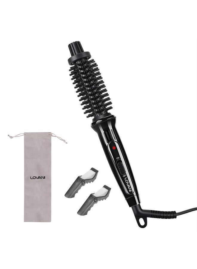 Mini Travel Hair Curling Iron Brush,Dual Voltage Portable Ceramic Ionic Anti-Scald 3/4 Inch Hot Hair Curler Brush for Short Hair,3 in 1 Curling Wand with Travel Bag