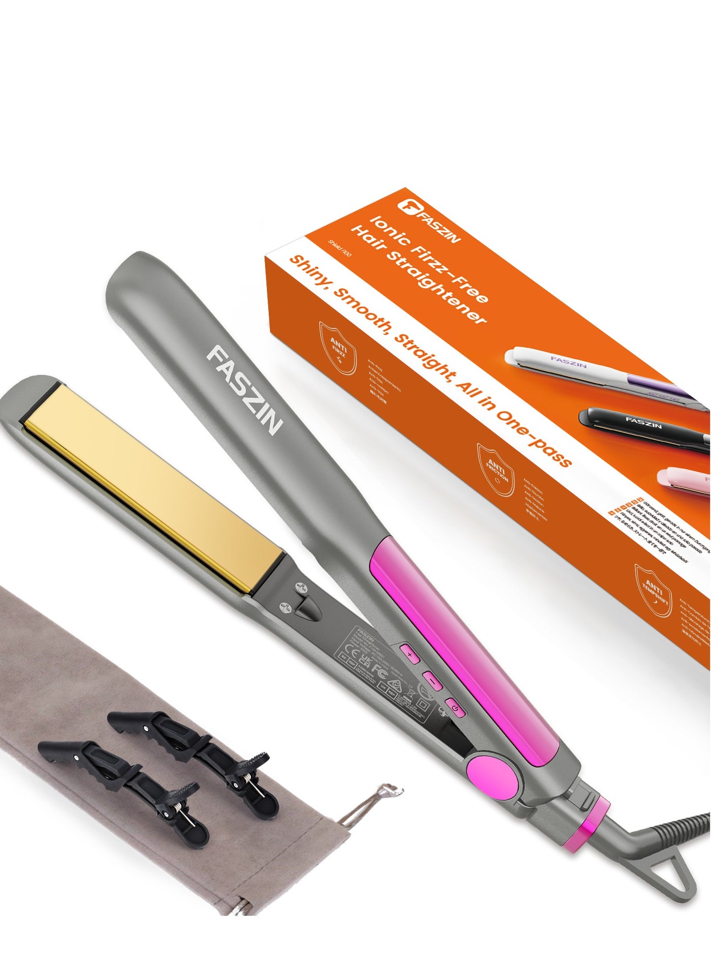 Ionic Hair Straightener Fast Heating Titanium Flat with Negative Ions to Create Sleek Style 3D Floating Wide Plate for both Thick and Thin Hair