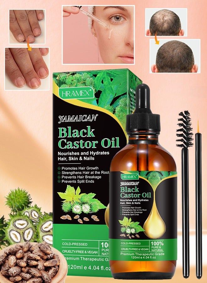 120ml Jamaican Black Cold Pressed Castor Oil for Hair and Skin Care Eyelashes and Eyebrows Hair Loss & Dry Damaged Hair Nourishment Scalp Stimulates Hair Growth for Men & Women