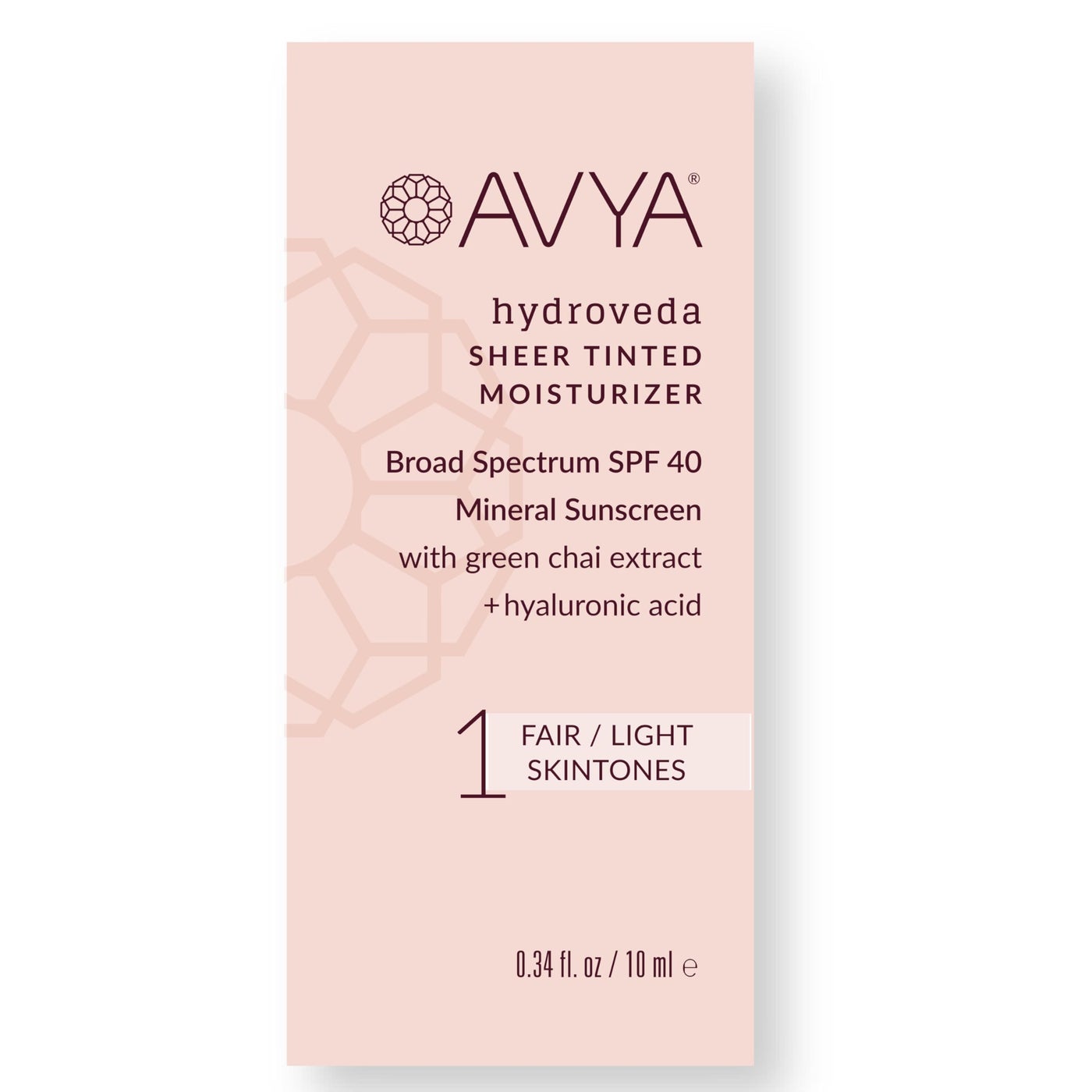 AVYA SPF 40 Sheer Tinted Moisturizer with Hyaluronic Acid & Green Chai â€“ Advanced Ayurvedic Skincare Treatment for Balanced and Brighter Skin/Fair & Light Skintones Shade #1 (0.34oz/10ml)