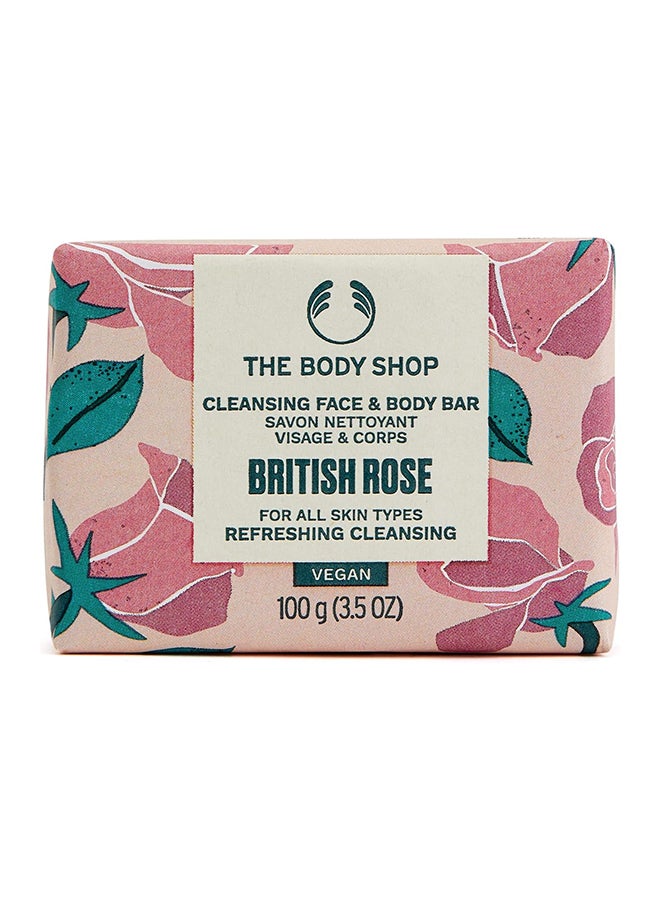 British Rose Cleansing Face & Body Bar Soap | Refreshing, Sustainable Vegan Soap with Shea Butter | 90% Natural Origin Ingredients for Soft, Fresh Skin, 100g