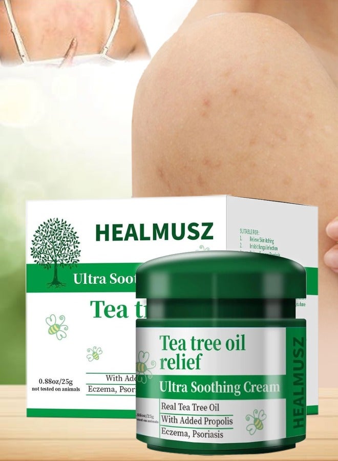 Ultra Soothing Cream Tea Tree Oil Relief Tea Tree Oil Psoriasis Cream Psoriasis Ointment with Tea Tree Oil Relieve Skin Itching and Inhibit Fungal Infection Psoriasis Treatment Lotion Cream 25g