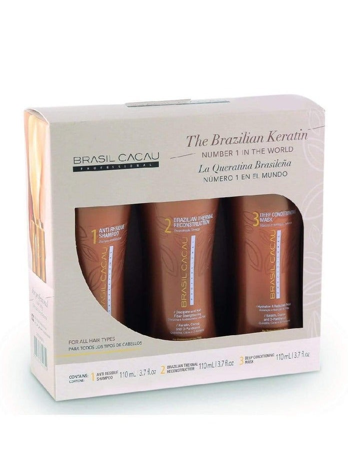 Cadiveu Brazilian Thermal Reconstruction Keratin Hair Care Kit, 110mlX3