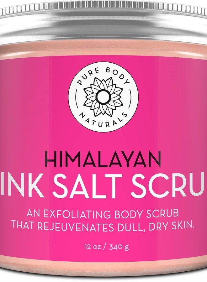 Himalayan Salt Scrub, 12 ounces | Natural Face, Body, Hand, Foot and Skin Exfoliator | Facial Exfoliating Pink Salt with Sweet Almond Oil, Jojoba Oil, Vitamin E, and Aloe Vera