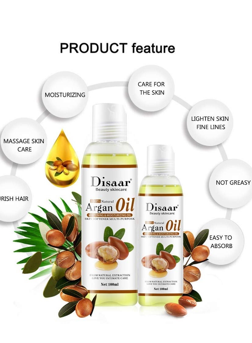 Pure Natural Argan Oil Moisturizer & Whitening Skin Softer Multi-Purpose 2*100ml 2 pcs