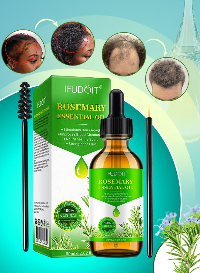 60ml Rosemary Essential Oil  for Hair Growth Pure Organic Rosemary Oil for Dry Damaged Hair and Growth Hair Scalp Oil  Pure and Natural Premium Quality Oil Hair Loss Treatment Oil for Men and Women