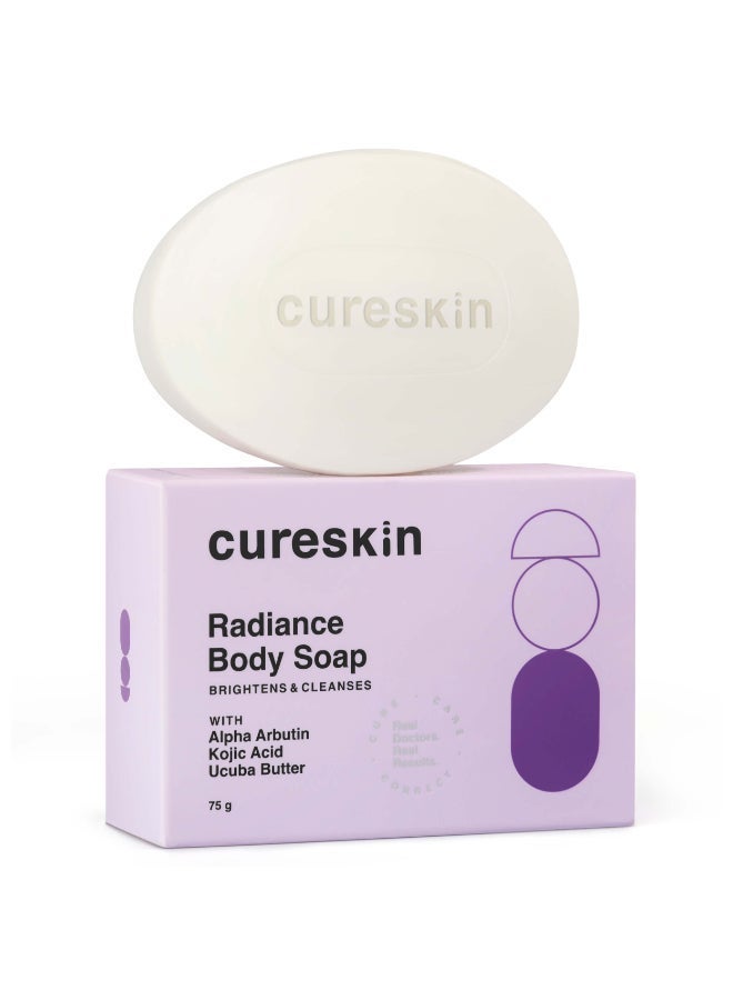 Cureskin Radiance Body Soap | For Pigmentation & Sun Damage with Alpha Arbutin, Kojic Acid and Ucuba Butter | Soap Tan Removal, 75 g (Pack of 1)
