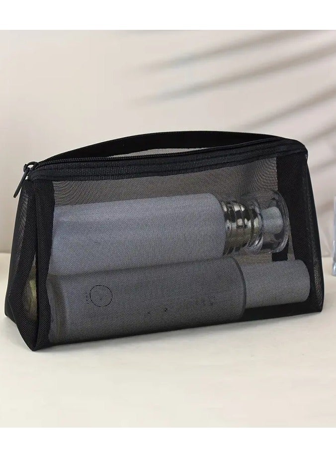 Portable Black Mesh Makeup Bag - Nylon Triangle Pouch for Lipstick & Brushes, Non-Waterproof, Odorless, Ideal for Home, Travel & Daily Use, Makeup Travel Bag