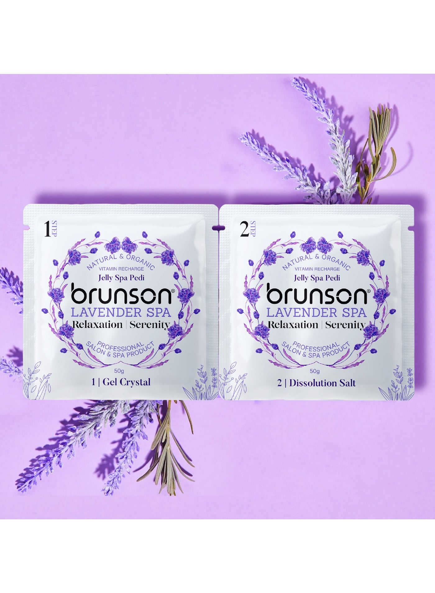 Say Goodbye to Hard Feet – Brunson 2-in-1 Lavender Jelly Spa Pedicure Kit – Gel Crystals & Dissolution Salt, 50g for Smooth, Soft Feet with Relaxation and Serenity