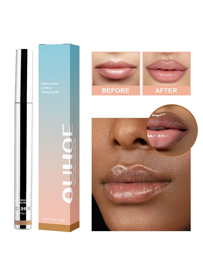 Lipline Tattoo Peeling Tattoo Lipstick- Peel Off Lip Stain, Long Lasting Lip Stain Peel Off, Infused With Hyaluronic Acid & Vitamin E #Dark Brown