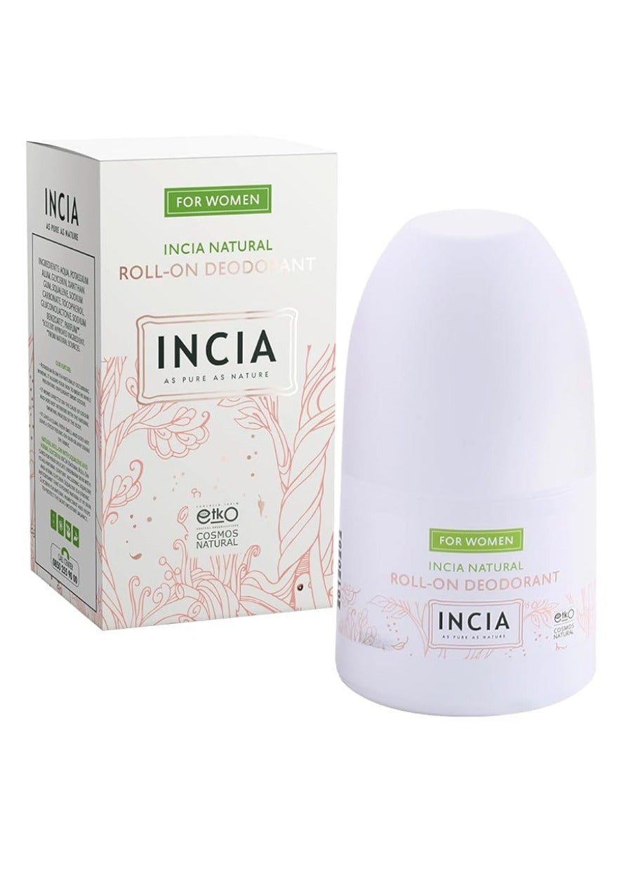 INCIA Natural Roll-On Deodorant for Women – Aluminum-Free, No Stains, Long-Lasting Freshness – 50ml