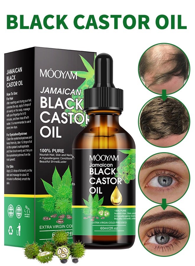 Jamaican Black Castor Oil for Hair Growth 60ml Pure Organic Hair Scalp Treatment Oil for Dry Damaged Hair Strengthening Biotin Mint Infused Growth Oil for Men and Women