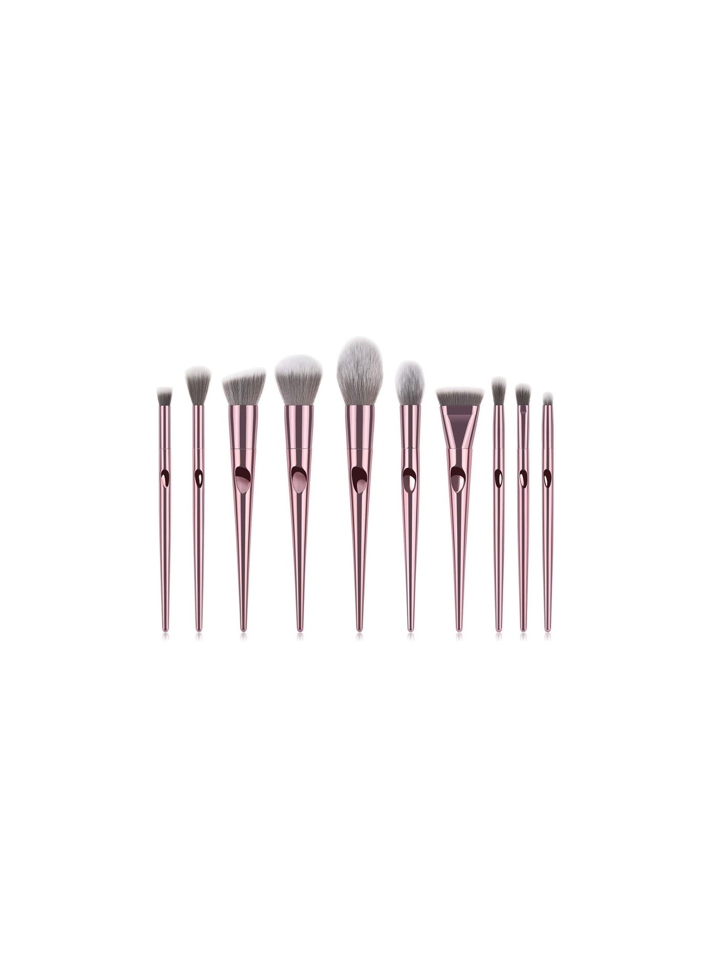 10-Piece Metal Makeup Multi use Brush Set Rose Gold