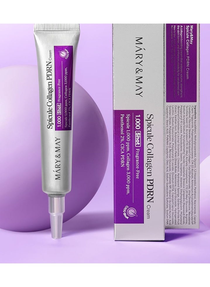 MARY & MAY Spicule Collagen PDRN Cream 30ml – Fragrance Free Vegan Korean Skincare with Collagen 3000ppm, Spicule 1000ppm, PDRN, CICA & Panthenol