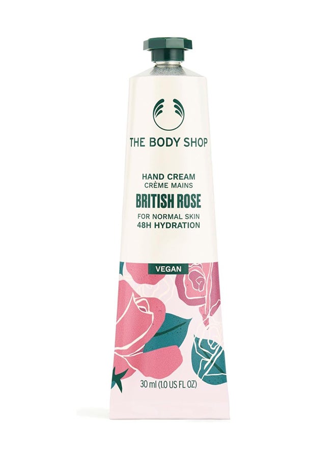 British Rose Hand Cream – Nourishing & Hydrating Hand Moisturiser with Rose Extract & Shea Butter, 48hr Moisture, Non-Greasy & Fast-Absorbing, Floral Scent, Vegan, 30ml