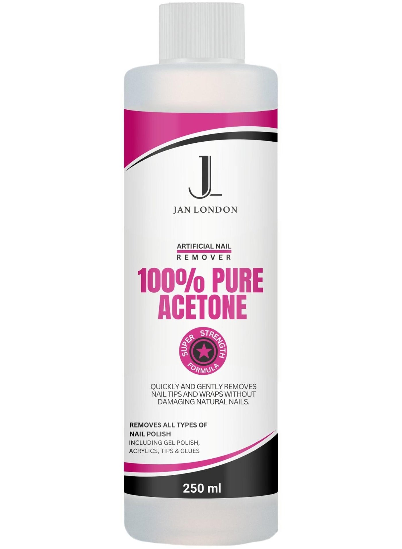 100% Pure Acetone Nail Polish Remover for UV/LED Gel, Acrylic Nails, and Nail Varnish Soak Off – Professional Strength, Fast-Acting Formula, 250ml