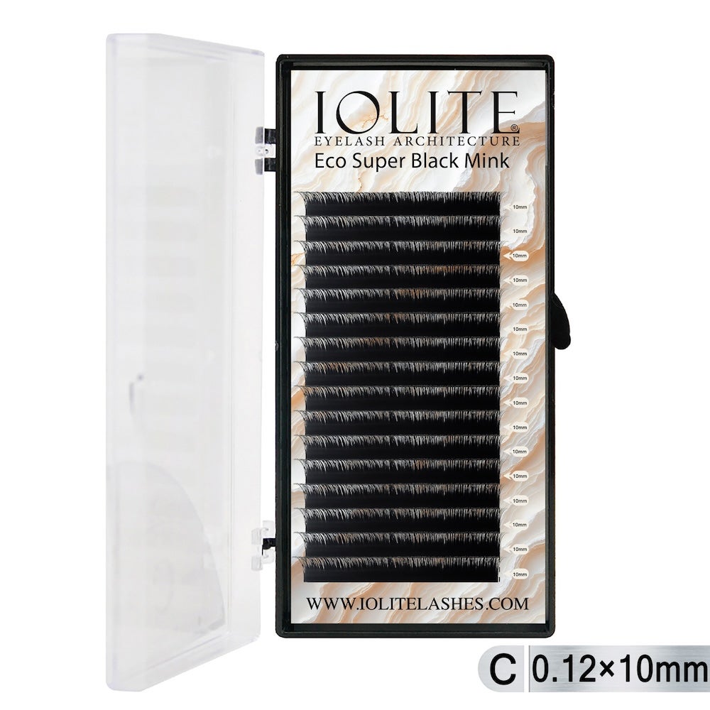 Iolite Super Black Mink Lash Extension – C Curl 0.12T Mix (6mm–15mm) | Premium Black Mink Eyelash Extension Tray for Lash Artists ISBMC12T - 10MM