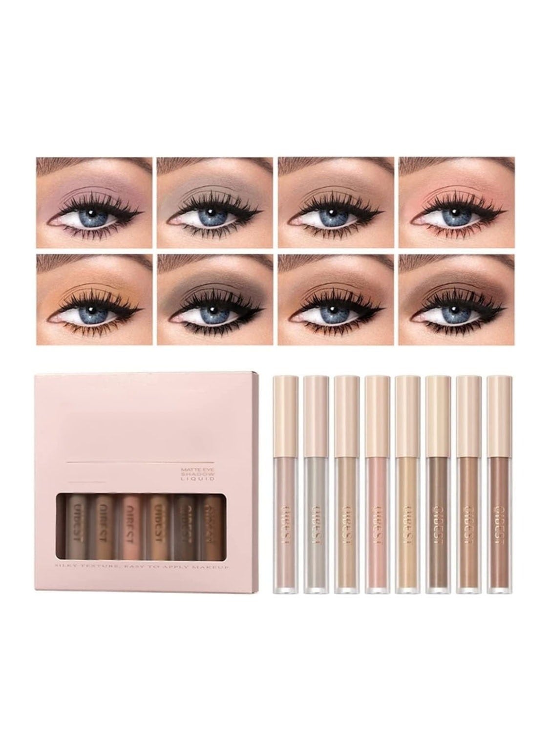 Eyeshadow 8 Colours Matte Liquid Eyeshadow Set Velvet Highly Pigmented Smokey Black Nude Eyeshadow Long Lasting Quick Drying Eye Shadow Make Up Kits