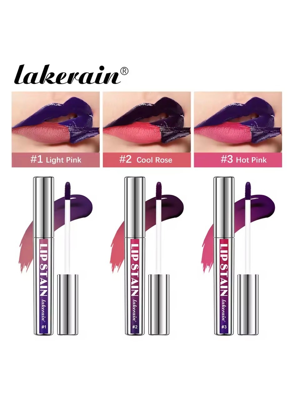 3Color Metallic Lip Stain Peel Off Long Lasting Waterproof Pink Lip Tint Proof Natural No Fading Lip Gloss Cosmetic Women's Gift(3PCS)