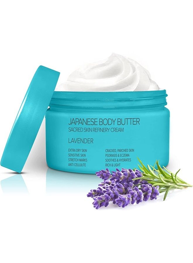 Onsen Japanese Body Butter for Women - Skin Refinery Cream Natural and Organic Shea Butter Moisturizing Clear Skin Exfoliator with Coconut Oil and Vitamin E - 8.6 fl oz / 255 ml (Lavender)
