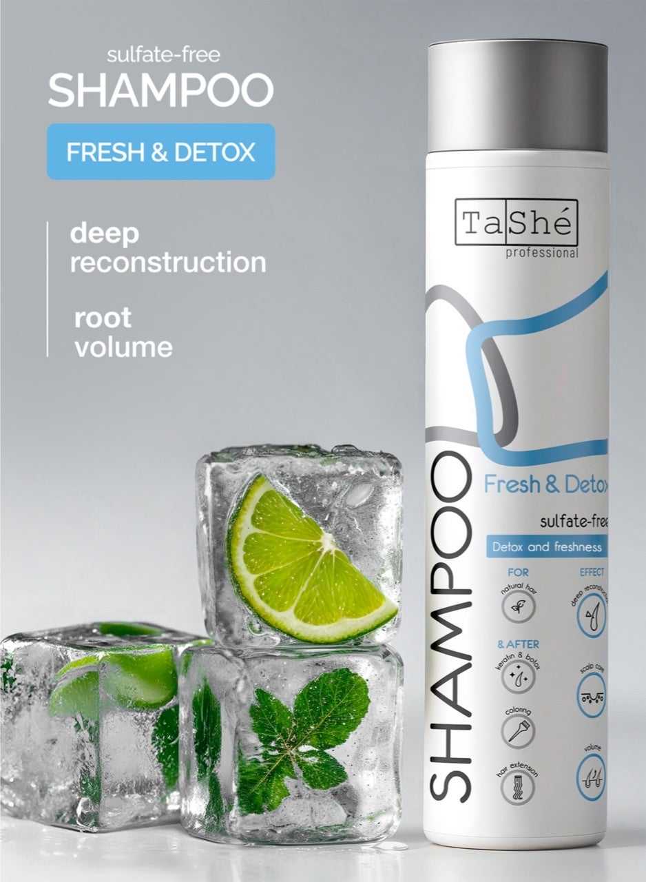 Flario Sulfate-free shampoo for hair "FRESH & DETOX" by TaShe Professional, deeply restores hair, strengthens hair, shampoo fights dandruff, suitable for all hair types, 300 ml