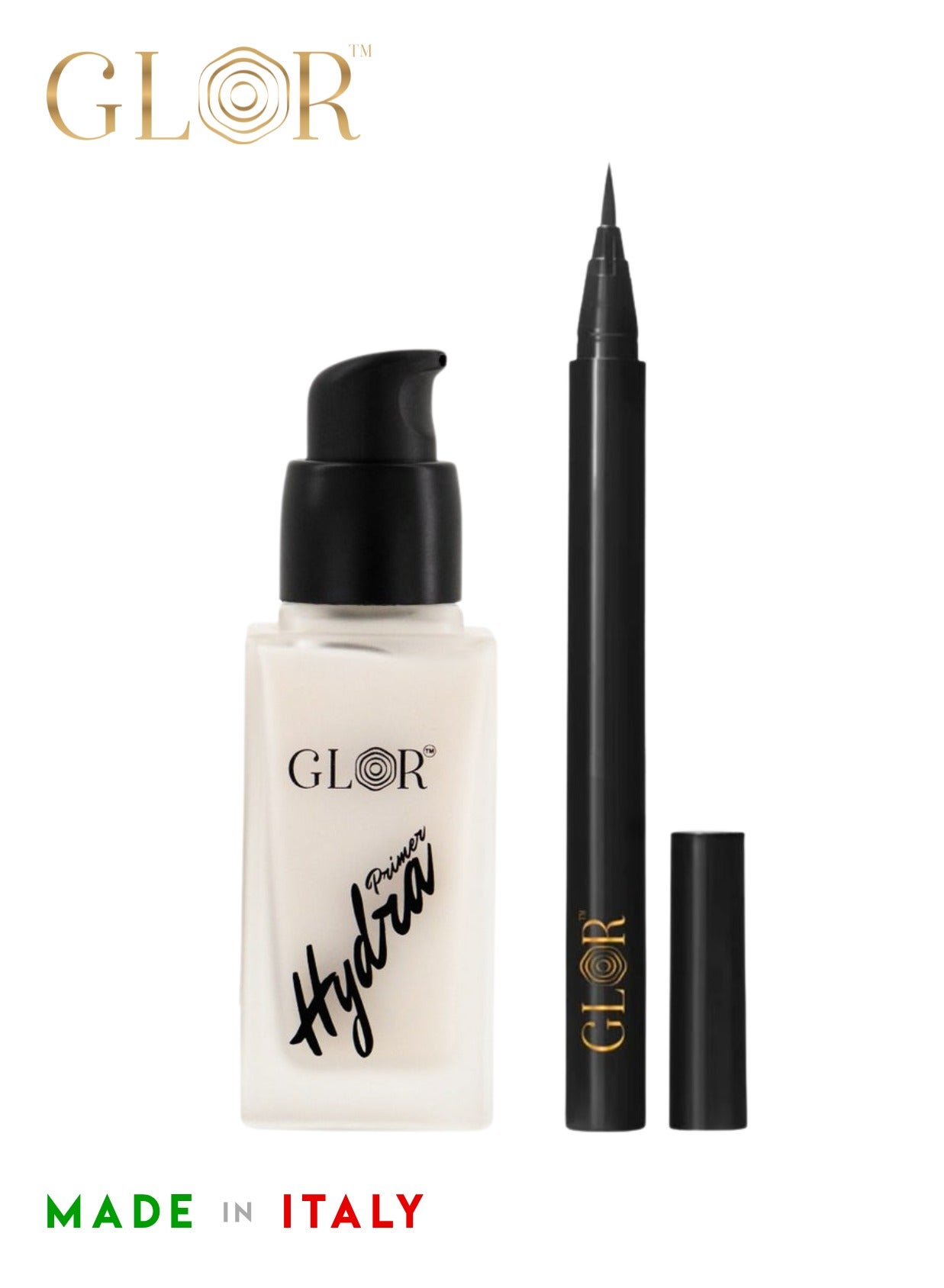 Glor Eyeliner – Smudge-Proof, Vegan, and Water-Resistant for Precise Eye Looks +  Glor Face & Eye Hydration Primer