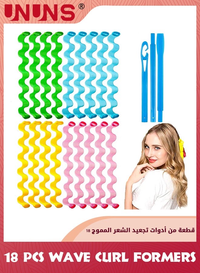 Hair Curlers Spiral Curls,18 Pieces Hair Curlers Styling Kit, Heatless Wave Curl Formers with Styling Hooks,Magic Wave Style Hair Rollers, Hair Styling Tools For Women Girls(55cm-18Pcs)
