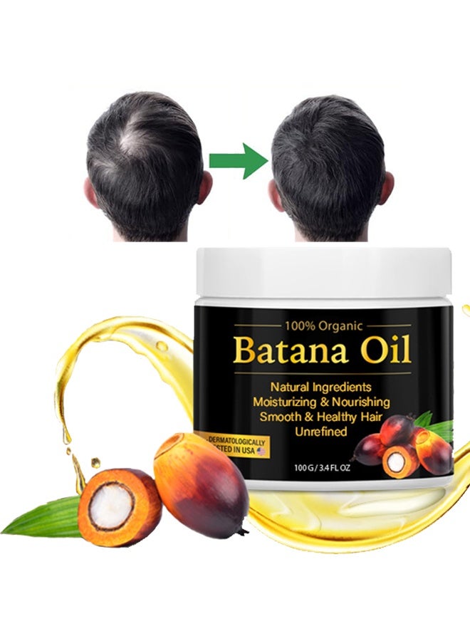 100% Organic Batana Oil for Hair Growth by , Organic, Unrefined Batana Oil for Visibly Thicker and Stronger Hair, Dr Sebi Approved, for all Hair Types （3.4oz/100ml)
