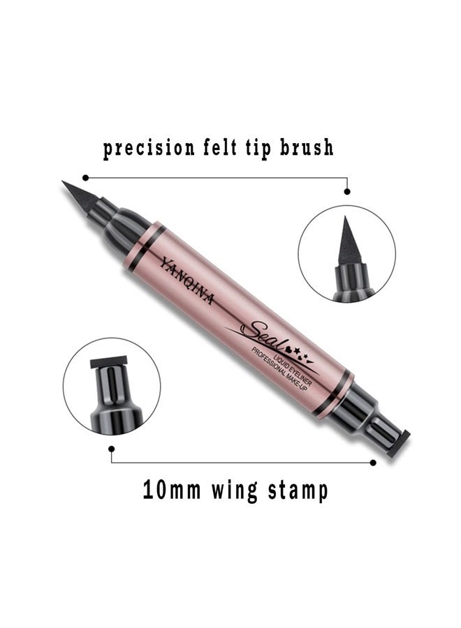 Jumbo Volume Liquid Eyeliner Stamp and Liquid Liner - 2 in 1 Black Waterproof Winged Cat Eye Makeup Tool for Women