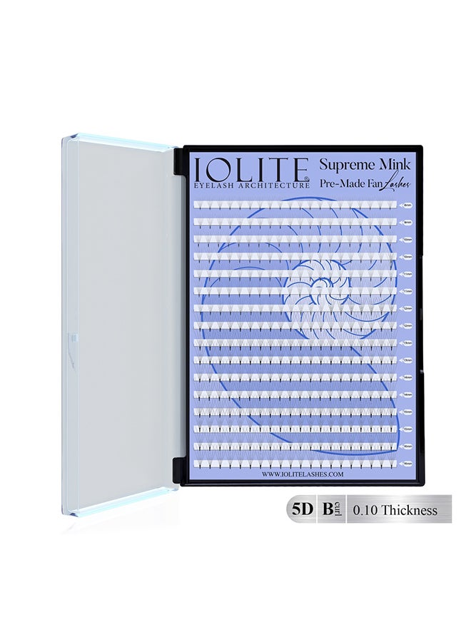 Iolite Eyelash Extensions -  5D Supreme Mink Pre-Made Fan Lash Extensions – B Curl, 0.10T Mix (8mm-16mm) | Fast Application | Premium Volume, Lightweight & Natural | Salon-Quality for Lash Artists ISMP5DB10T - 14MM
