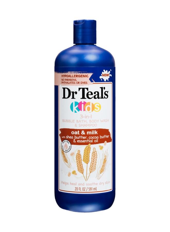 Kids 3-in-1 Oat & Milk Bubble Bath, Body Wash & Shampoo for Sensitive Skin - Hypoallergenic & Tear-Free with Colloidal Oat & Milk Protein (591 ml)