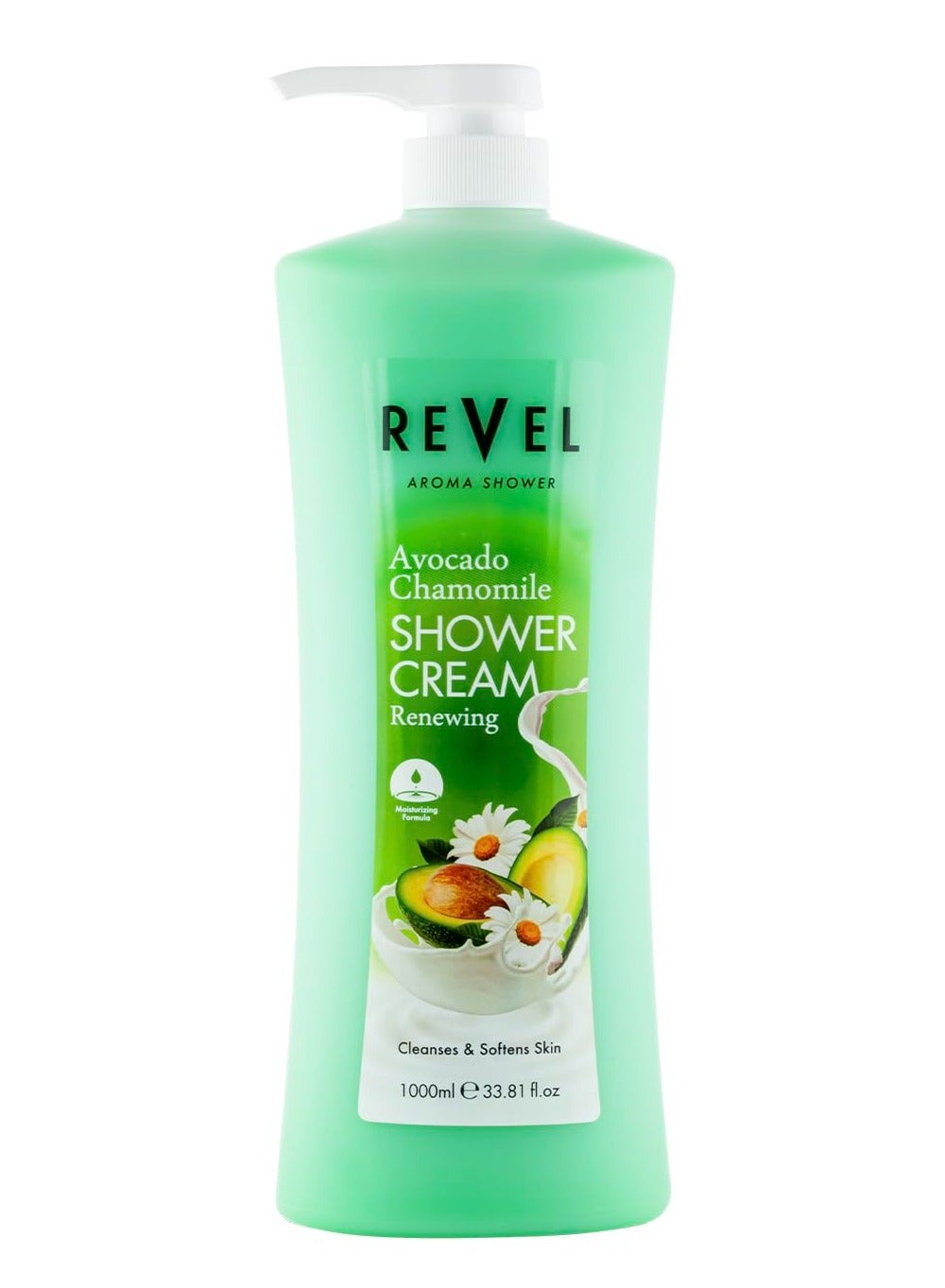 Revel Skin Care Avocado Chamomile Shower Cream For Men and Women 1000ml, Renewing, Body Wash, Shower Gels, Cleansing