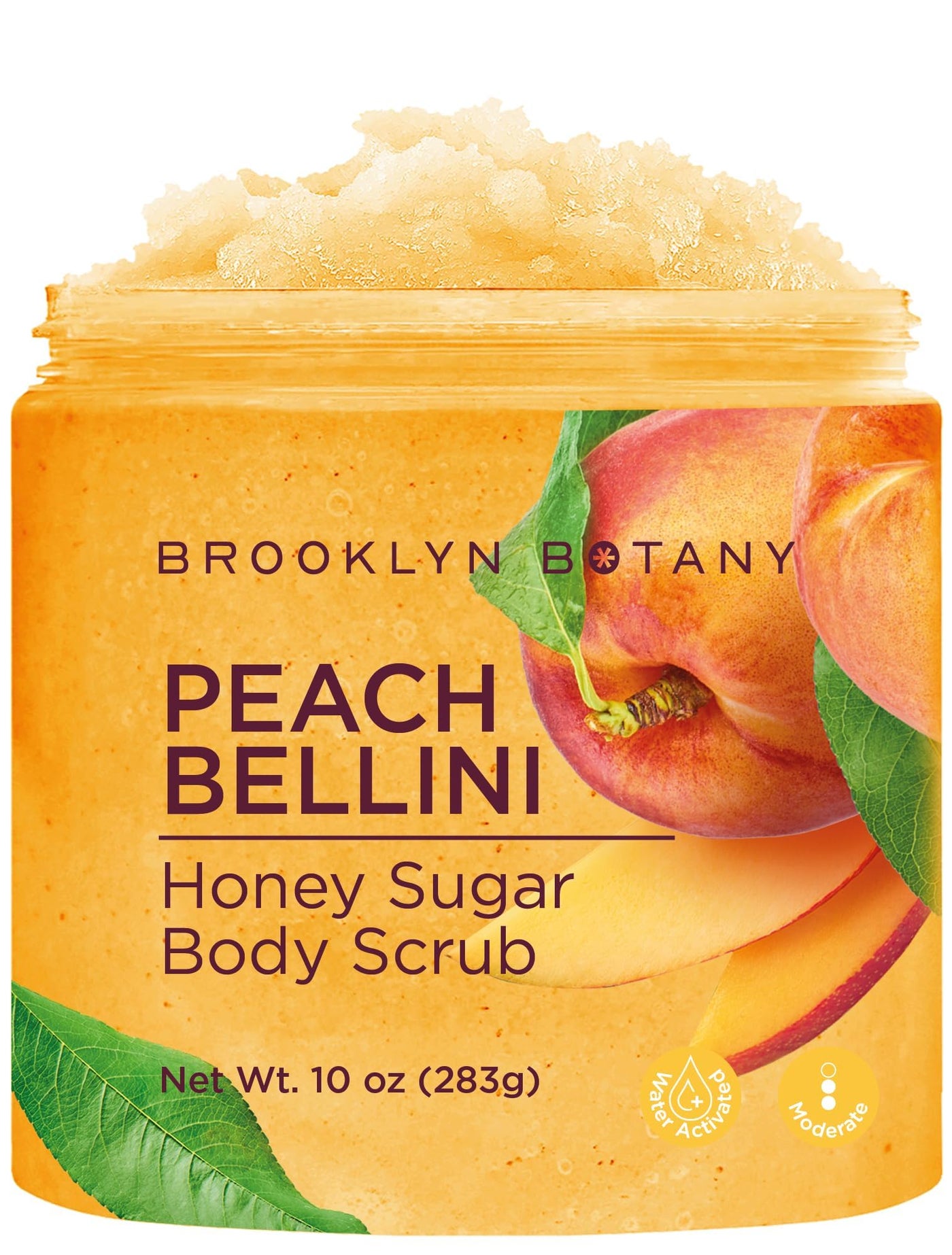 Brooklyn Botany Peach Bellini Honey Sugar Scrub for Body 10 oz â€“ Deeply Hydrating and Gently Exfoliating Body Scrub for Women and Men â€“ Moisturizing and Nourishing the Skin