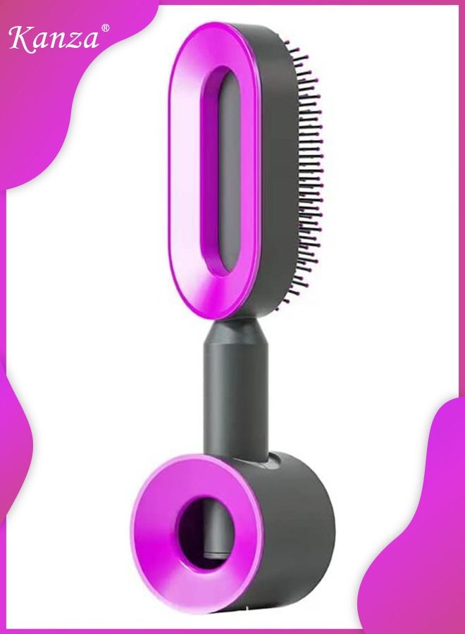 Self Cleaning Curly Hair Brush with Holder Detangler Brush For Curly Hair Wet Shower Hair Brush Hair Detangler Hair Brush for Thick Hair Curl Defining & Detangling Wetbrush Purple