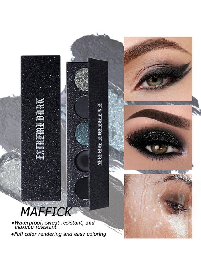 Extreme Dark-5 Color Eyeshadow Palette,Matte & Shimmery Eyeshadow for High-Definition Eye Makeup,Waterproof, Sweat Resistant,Long-lasting